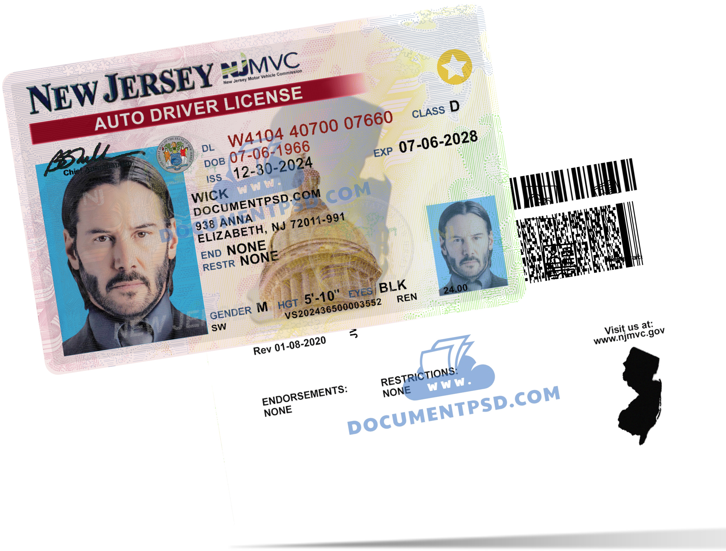 NEW Jersey Driver LICENSE 2020 PSD Template