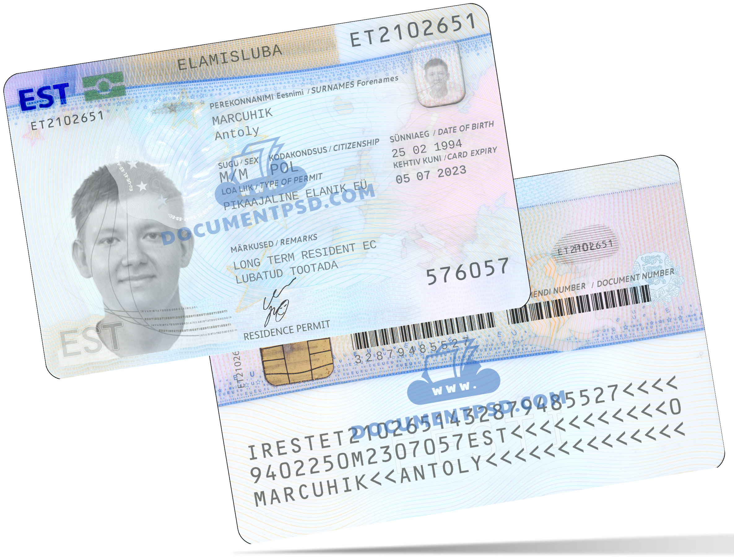 Estonia Residence permit Card PSD Template