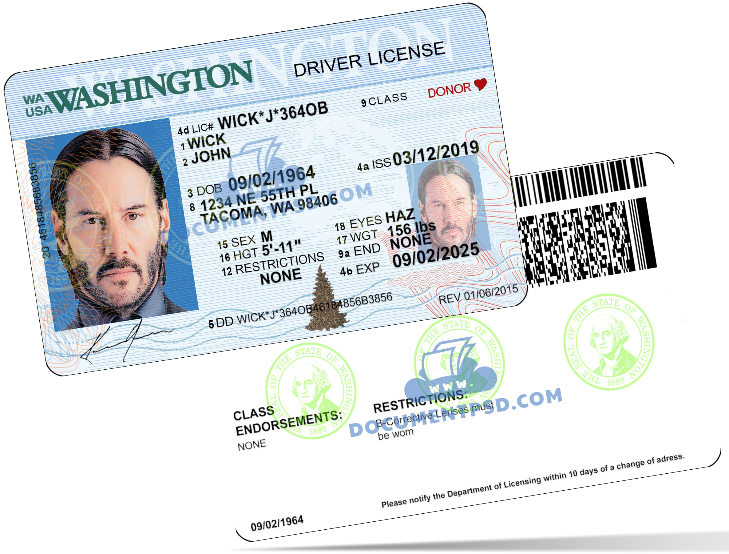 Washington Driver License PSD Template