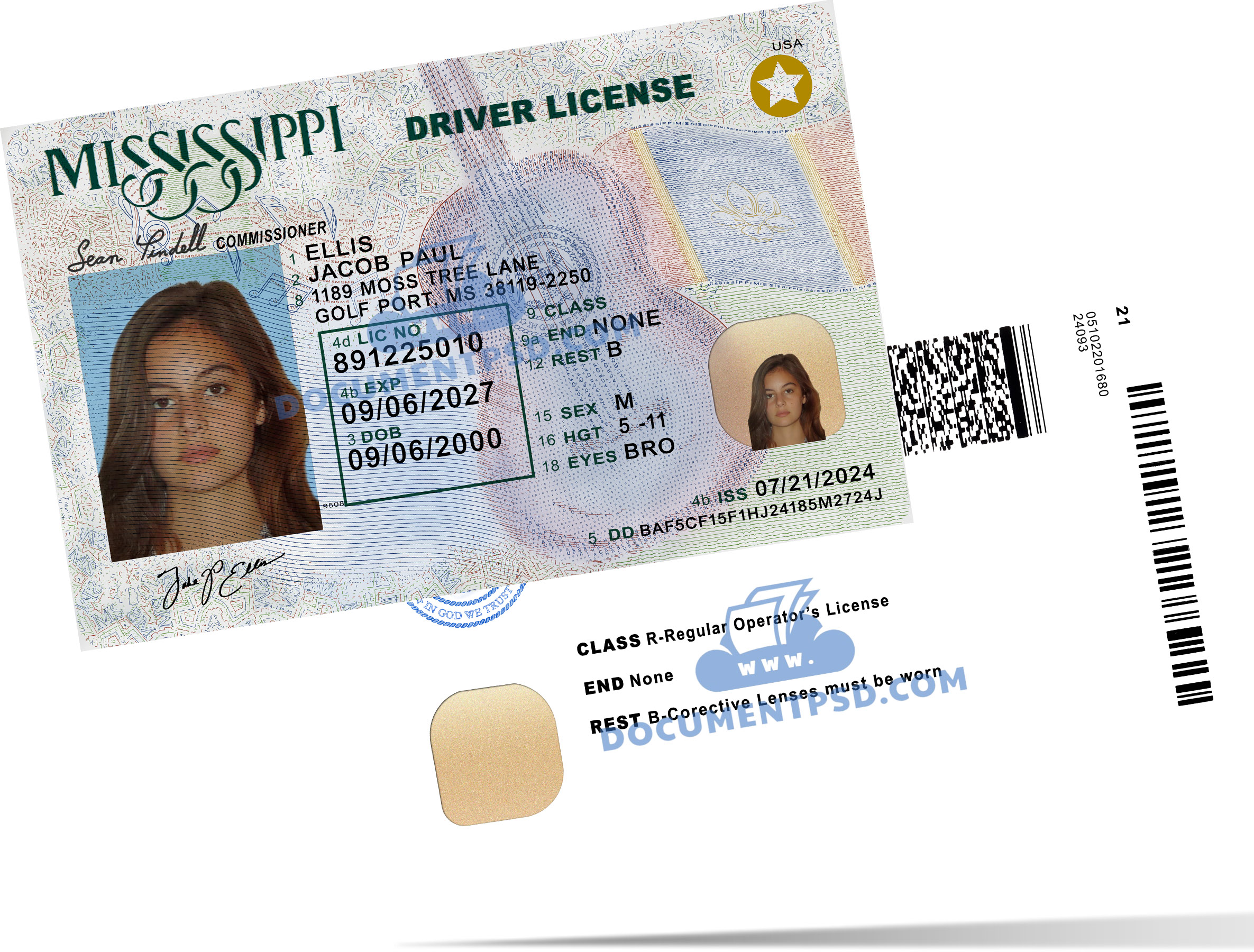 MISSISSIPPI DRIVER LICENSE REV 07.01.2024 (UV) PSD Template
