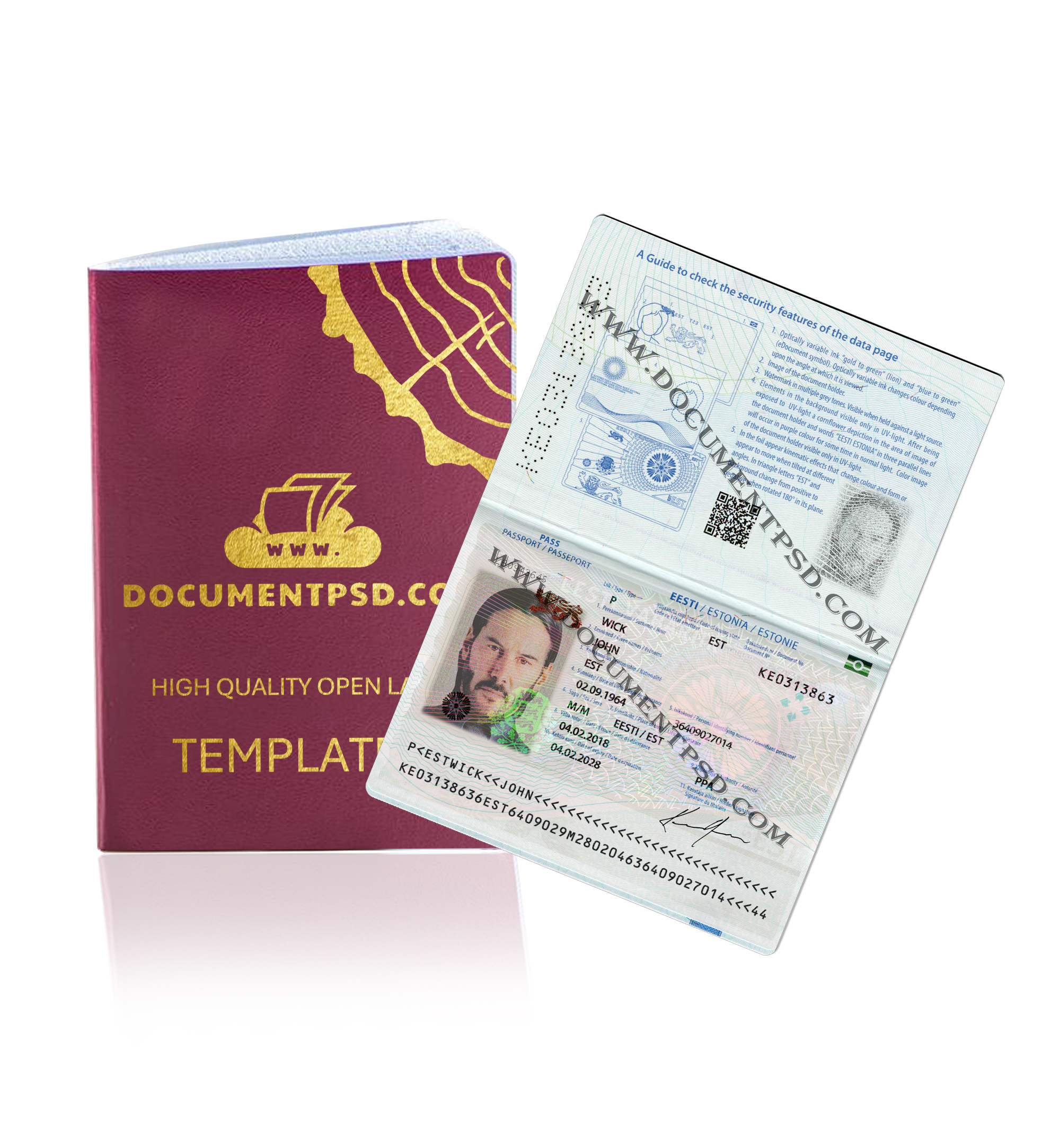 Estonia Passport PSD Template