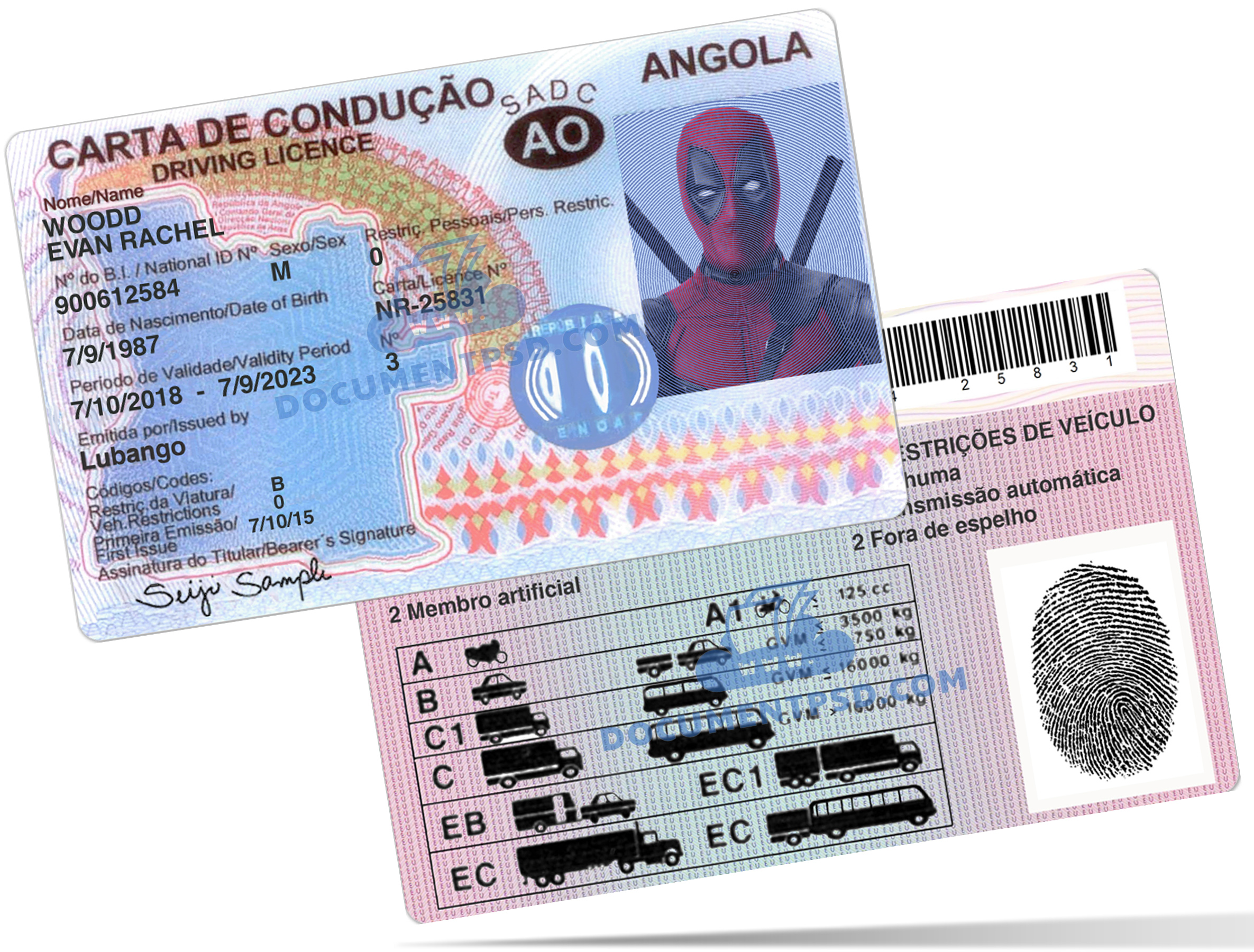 Angola Driver License PSD Template