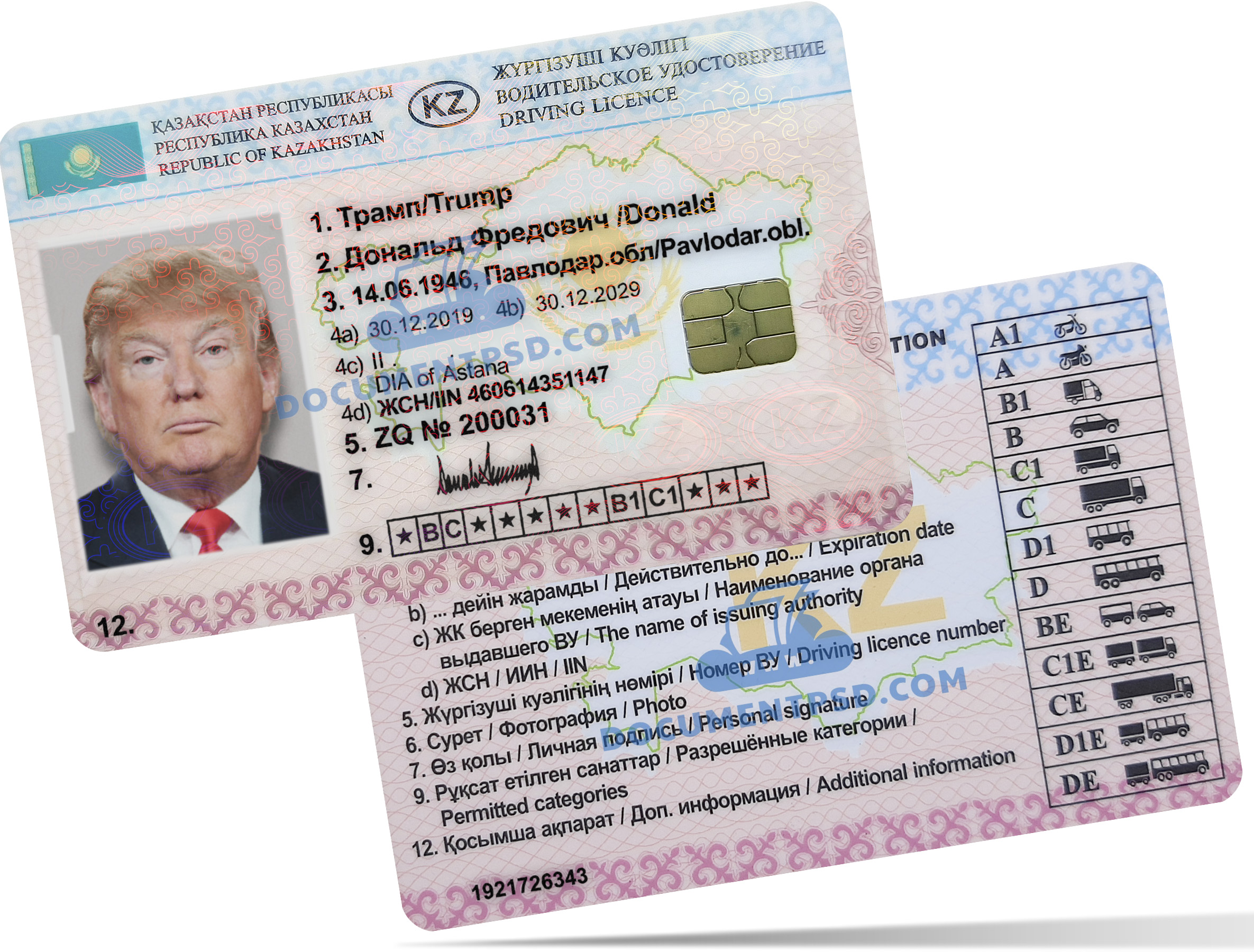 Kazakhstan Driver License PSD Template