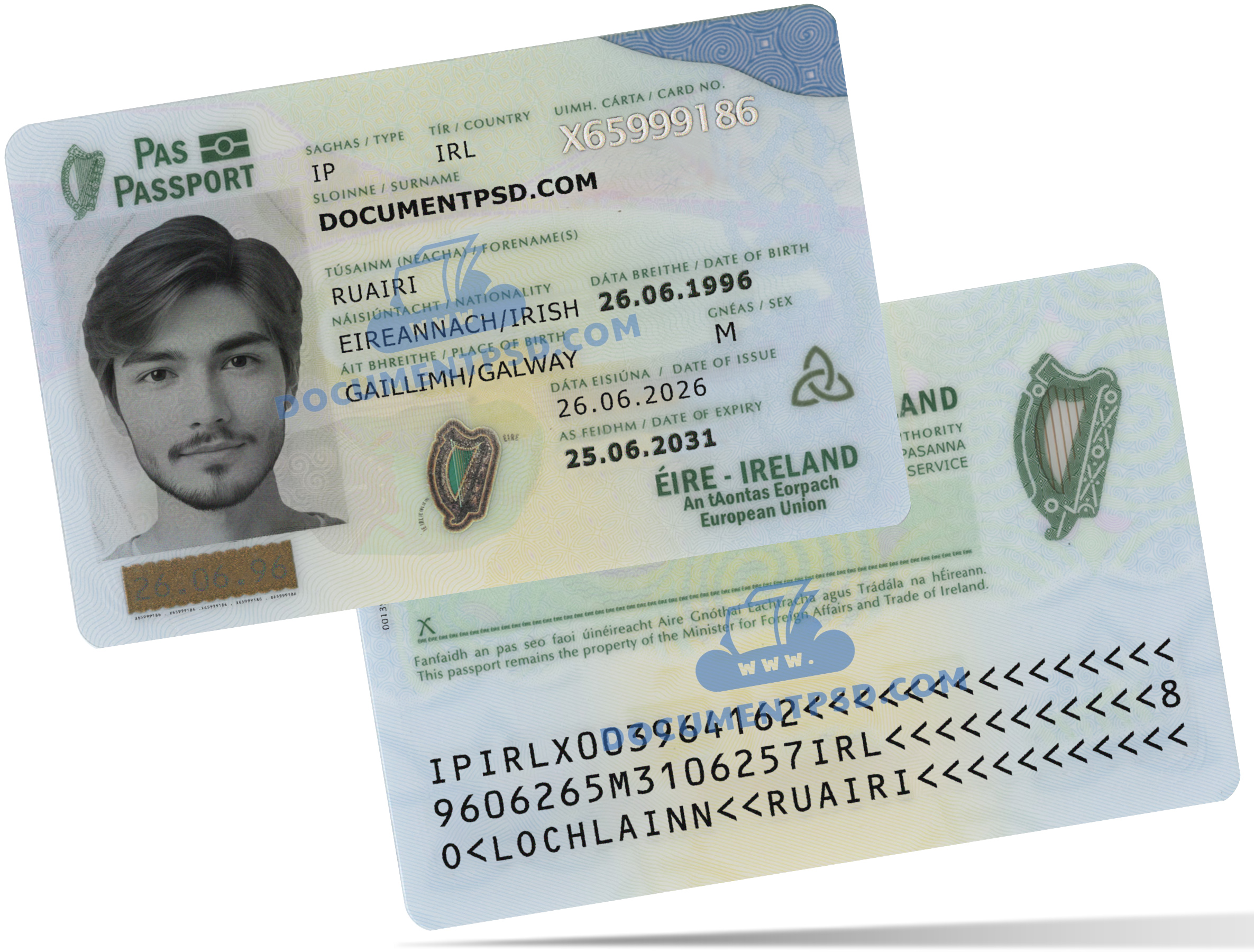 Ireland passport card new 2025 PSD Template