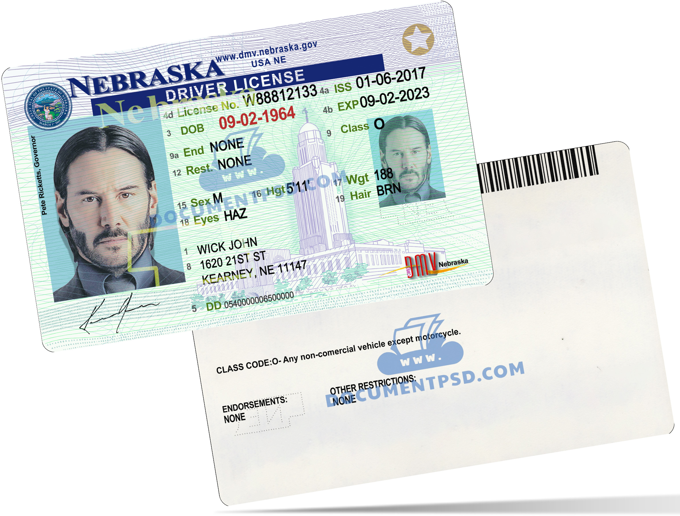 Nebraska Driver License PSD Template