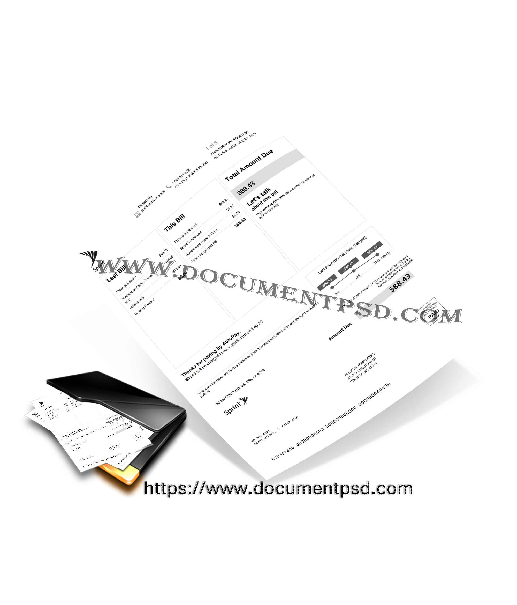 Sprint Bill Statement California United States PSD Template