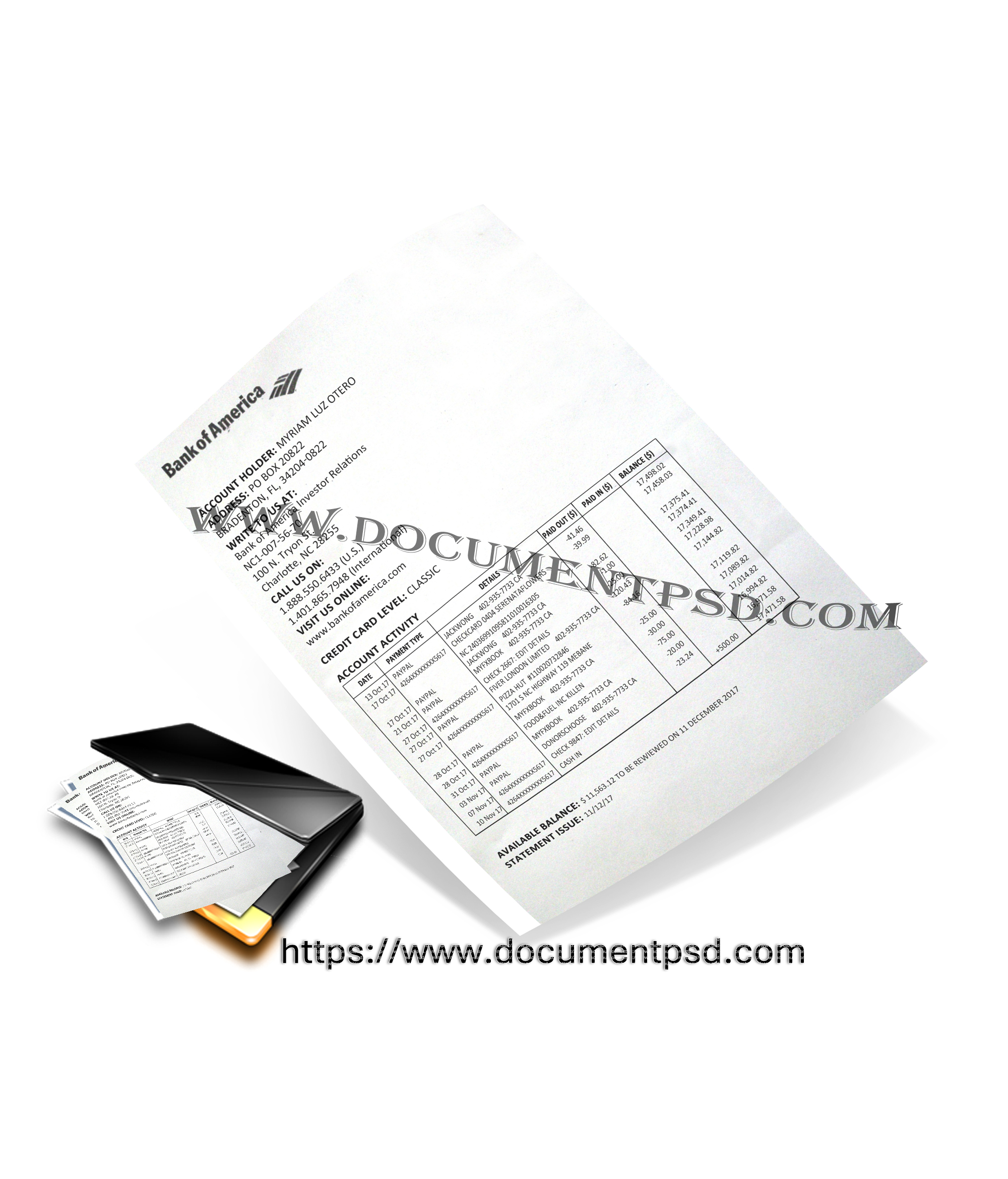 Bank of America, N.A.  Credit card account statement (Classic Level)
