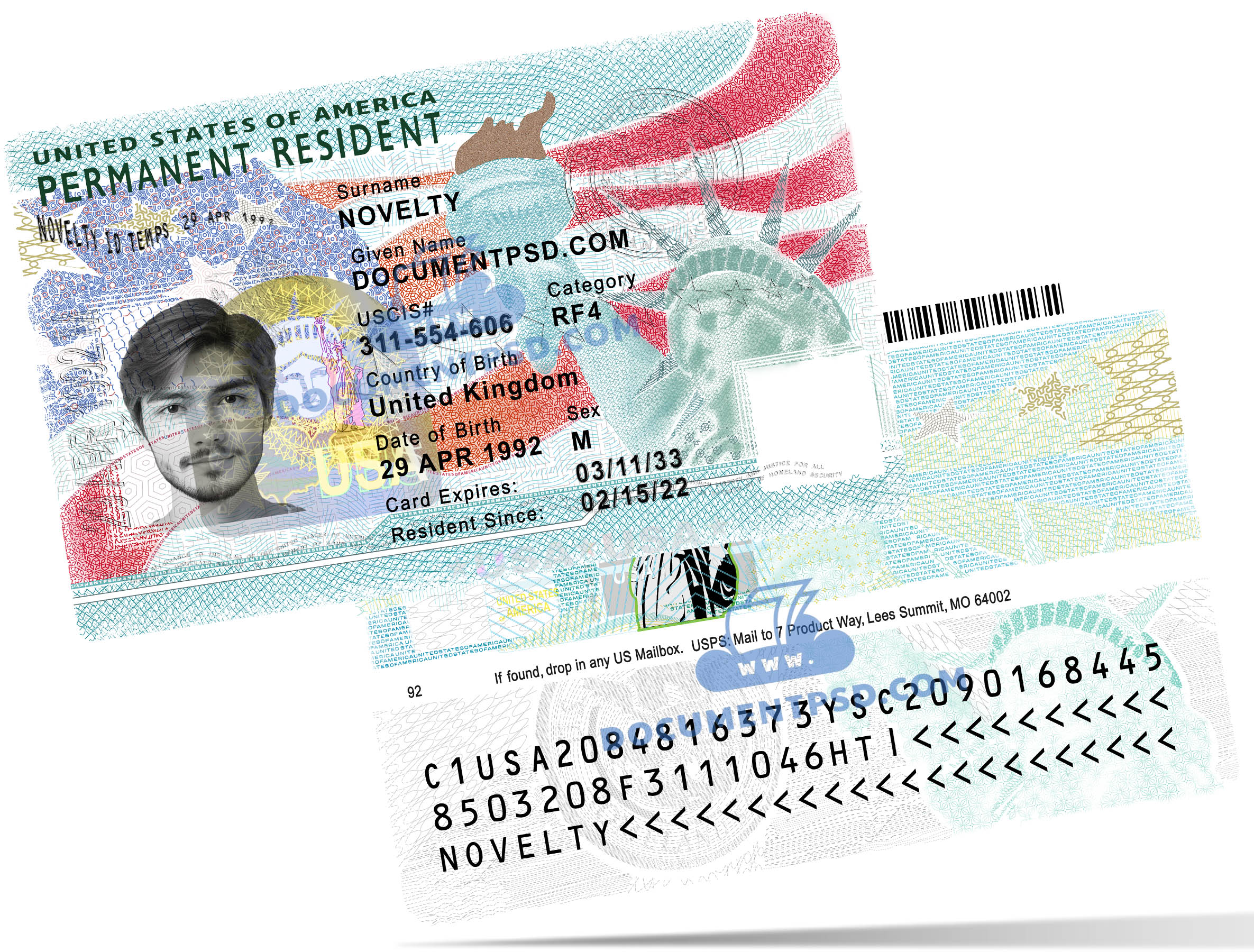 United States Permanent Resident Card PSD Template +UV
